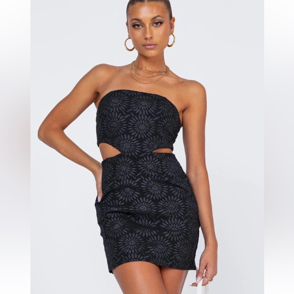 Princess Polly Naomi Black Floral Cut-Out Dress US 2
